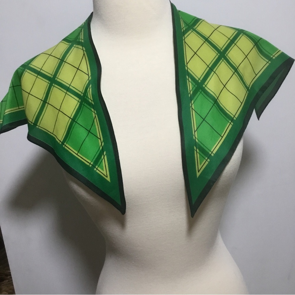 Rare 60’s Vera Wingtip Split Green Plaid Scarf VTG Made In Japan EUC